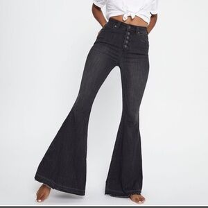 Free People Jeans Womens Irreplaceable Exposed Button Fly Flare Denim